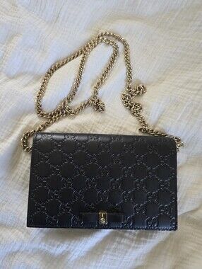 Gucci Guccissima Leather Signature Bow Mini Wallet On Chain Bag Crossbody Bag